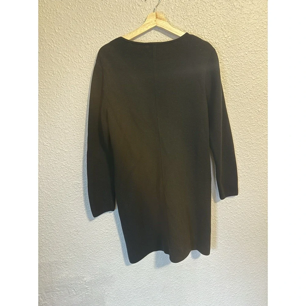 Talbots 100% Wool Long Sweater Tunic Midi Cardigan Jacket Black Full Zip Women L